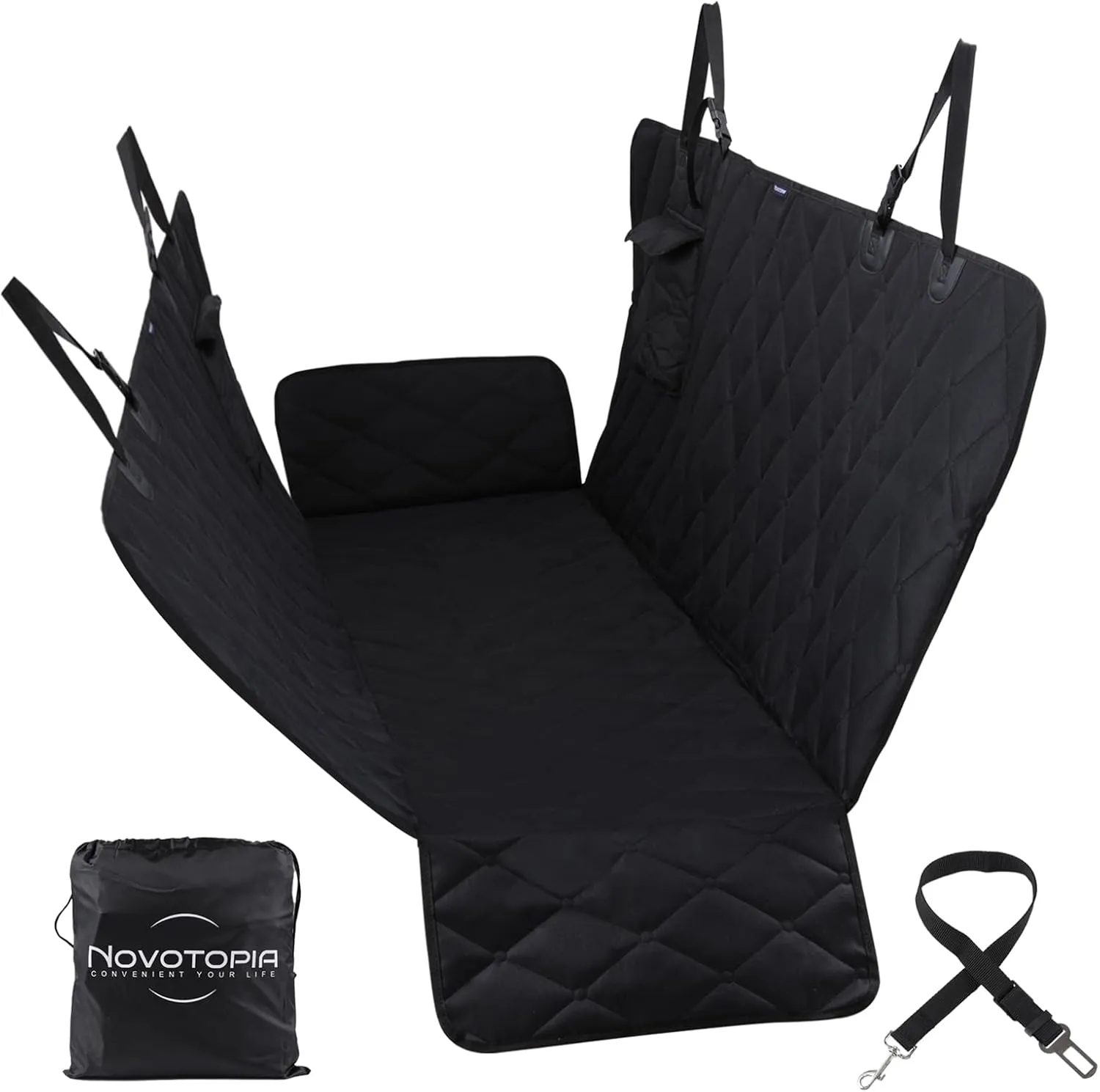 Dog Car Seat Cover for Back Seat 100% Waterproof, Long-Lasting and Soft Nonslip Backseat Dog Cover for Cars, SUVs and Trucks (Black, Standard (54" W x 59" L))