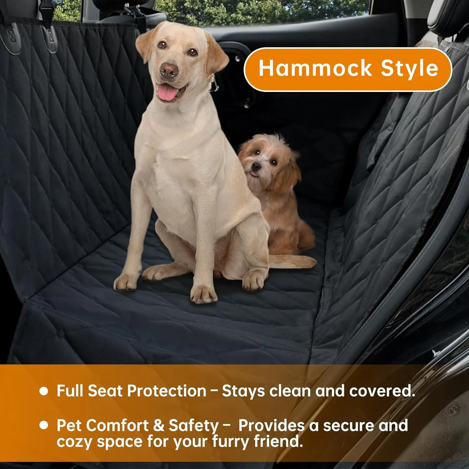 Dog Car Seat Cover for Back Seat 100% Waterproof, Long-Lasting and Soft Nonslip Backseat Dog Cover for Cars, SUVs and Trucks (Black, Standard (54" W x 59" L))