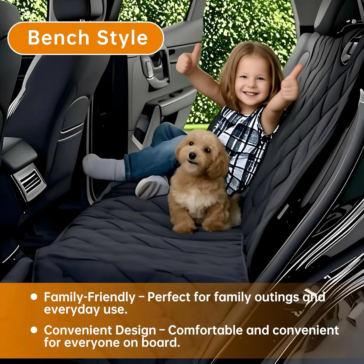 Dog Car Seat Cover for Back Seat 100% Waterproof, Long-Lasting and Soft Nonslip Backseat Dog Cover for Cars, SUVs and Trucks (Black, Standard (54" W x 59" L))