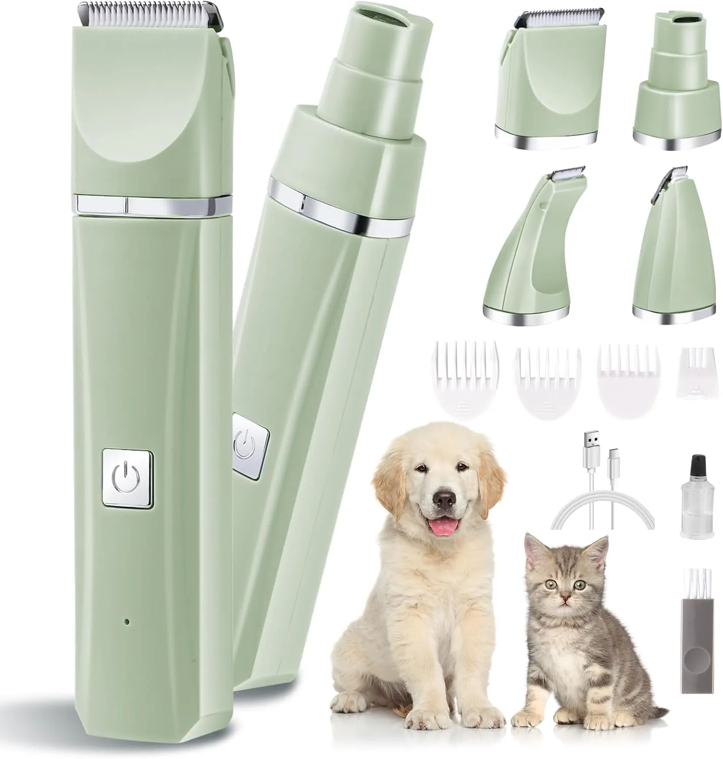 Dog Cat Hair Clippers Grooming Kit with Nail Grinder,4-in-1 Electric pet Clippers for Dogs,Low Noise USB Rechargeable Cordless for Dogs Cat,for Cats and Other Pets