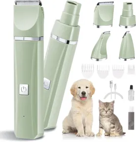 Dog Cat Hair Clippers Grooming Kit with Nail Grinder,4-in-1 Electric pet Clippers for Dogs,Low Noise USB Rechargeable Cordless for Dogs Cat,for Cats and Other Pets