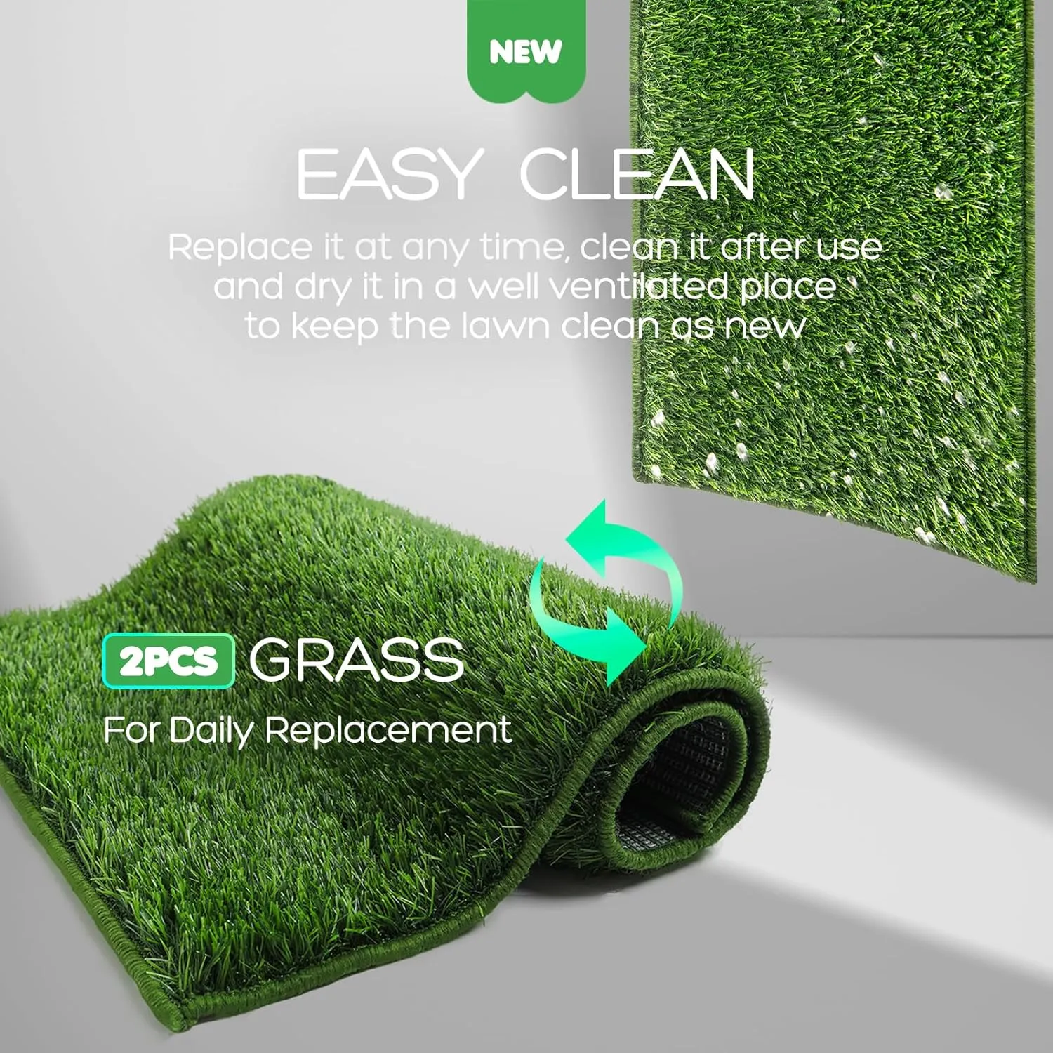 Dog Grass Pad with Tray, 4534in XL Litter Box, 2Grass Pad for Dogs Potty Washable, Thick Soft Odor-Free Hemmed Dog Pee Grass, Indoor Potty Training Balcony