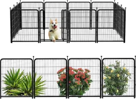 Dog Playpen 24 inch(H) 16 Panels Dog Fence Outdoor for Yard. Metal Dog Pen Heavy Duty Pet Puppy Exercise Pen for Rv Camping Garden Yard, Wide Door Low Threshold Dog Fence Total 31.4 Ft(L)