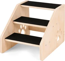Dog Stairs, Wooden 3-Step Dog Ramp for Small Medium Older Cat, Puppy Essentials Pet Step Ladder for High Bed Couch Car