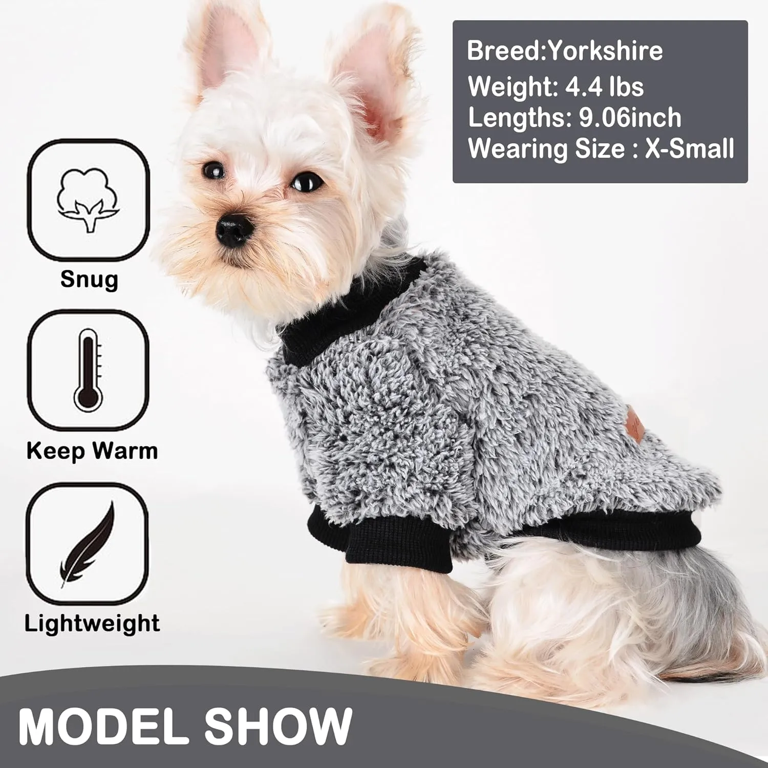 Dog Sweaters for Small Dogs Girl Male Dog, Sweater, Soft Fleece Pet Winter Clothes Boy Girl, Fuzzy Sweatshirts Flannel Jacket Puppy Coat(M, Black)