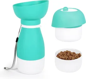 Dog Water Bottle Portable with Food Container 20oz Collapsible Dog Water Bowl with 9oz Food Container 100% Food Grade Silicone Dogs Travel Water Bottle for Dogs Outdoor Walks Hikes Travel-Green