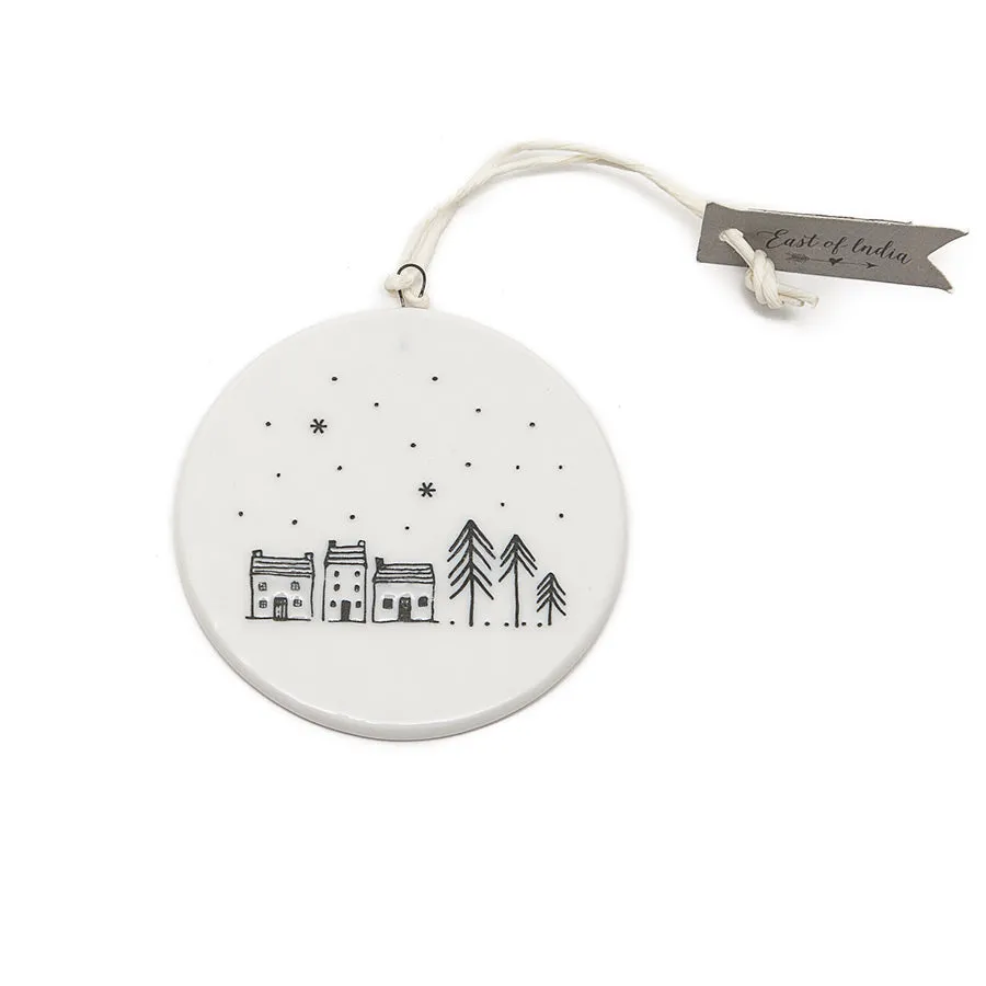 East of India 'Hearts Come Home for Christmas' Flat Ceramic Bauble