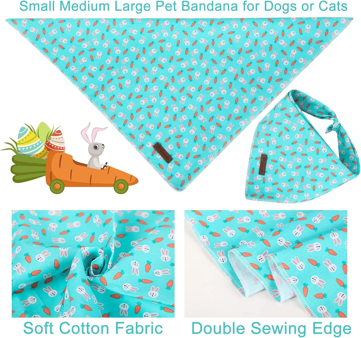 Easter Dog Bandana, Easter Triangle Bid Scarf for Small Medium Dog, Cotton Pet Kerchief for Girl Boy Dogs or Cats, Cute Carrot & Rabbit Dog Bandana, Comfortable Easter Dog Bandana