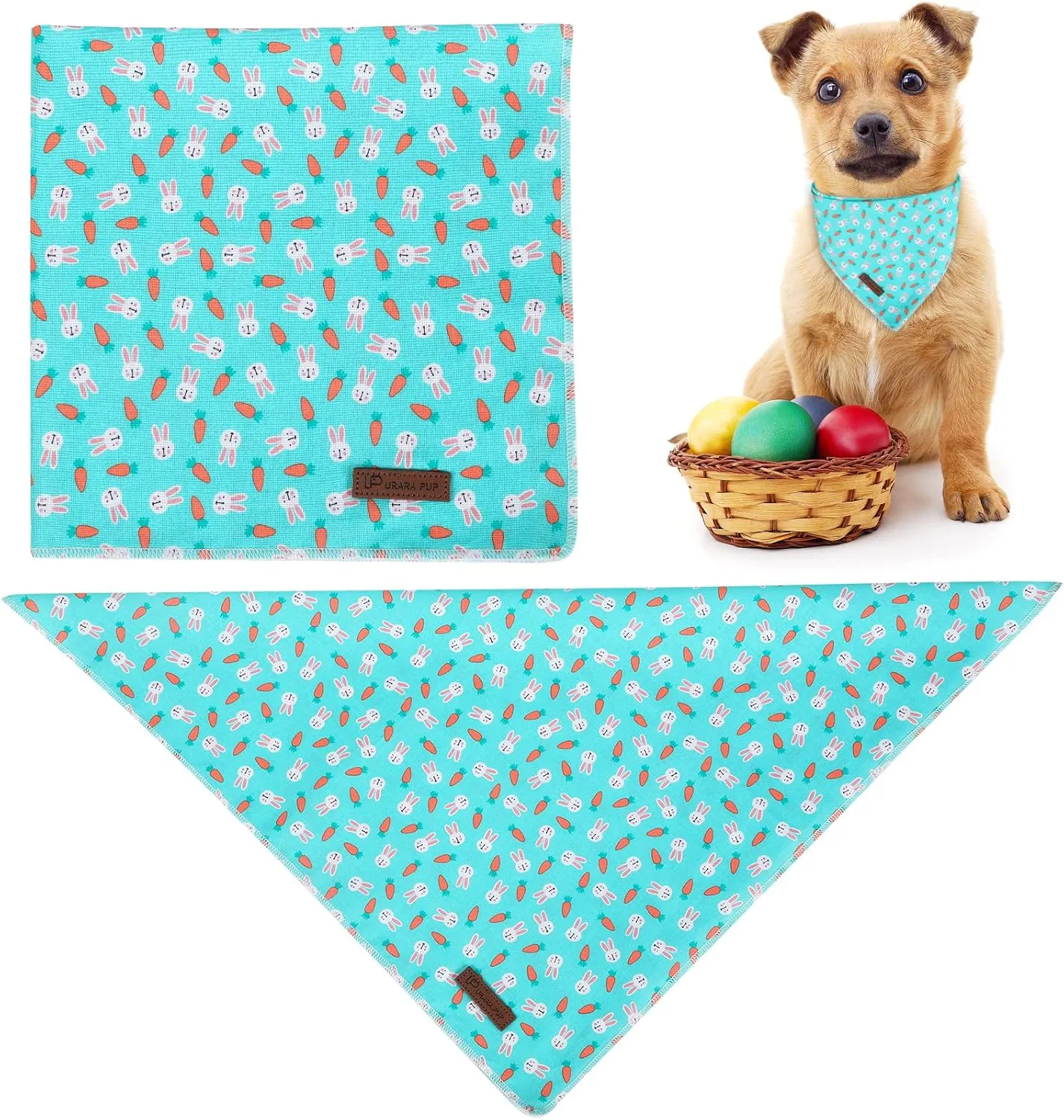 Easter Dog Bandana, Easter Triangle Bid Scarf for Small Medium Dog, Cotton Pet Kerchief for Girl Boy Dogs or Cats, Cute Carrot & Rabbit Dog Bandana, Comfortable Easter Dog Bandana