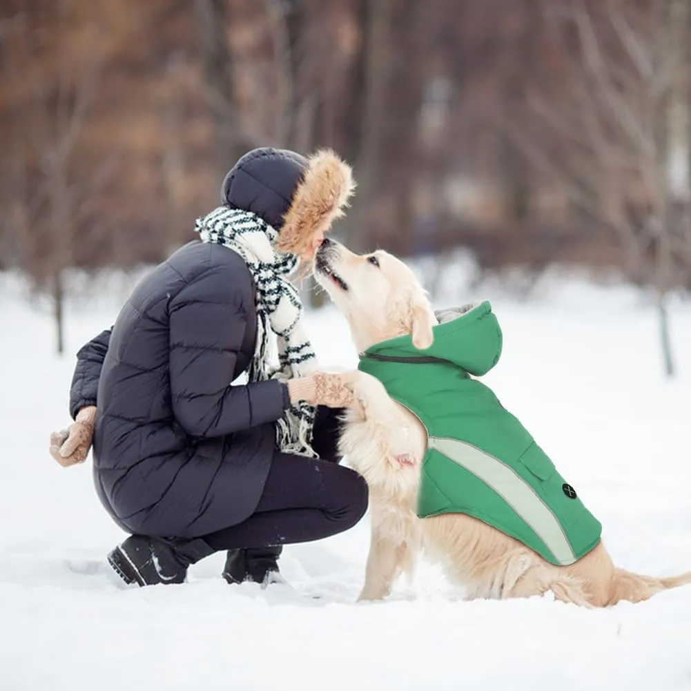 EMUST Dog Winter Coats with Hood, Windproof Jackets for Small Dogs, Puppy Apparel for Cold Weather, S/Green