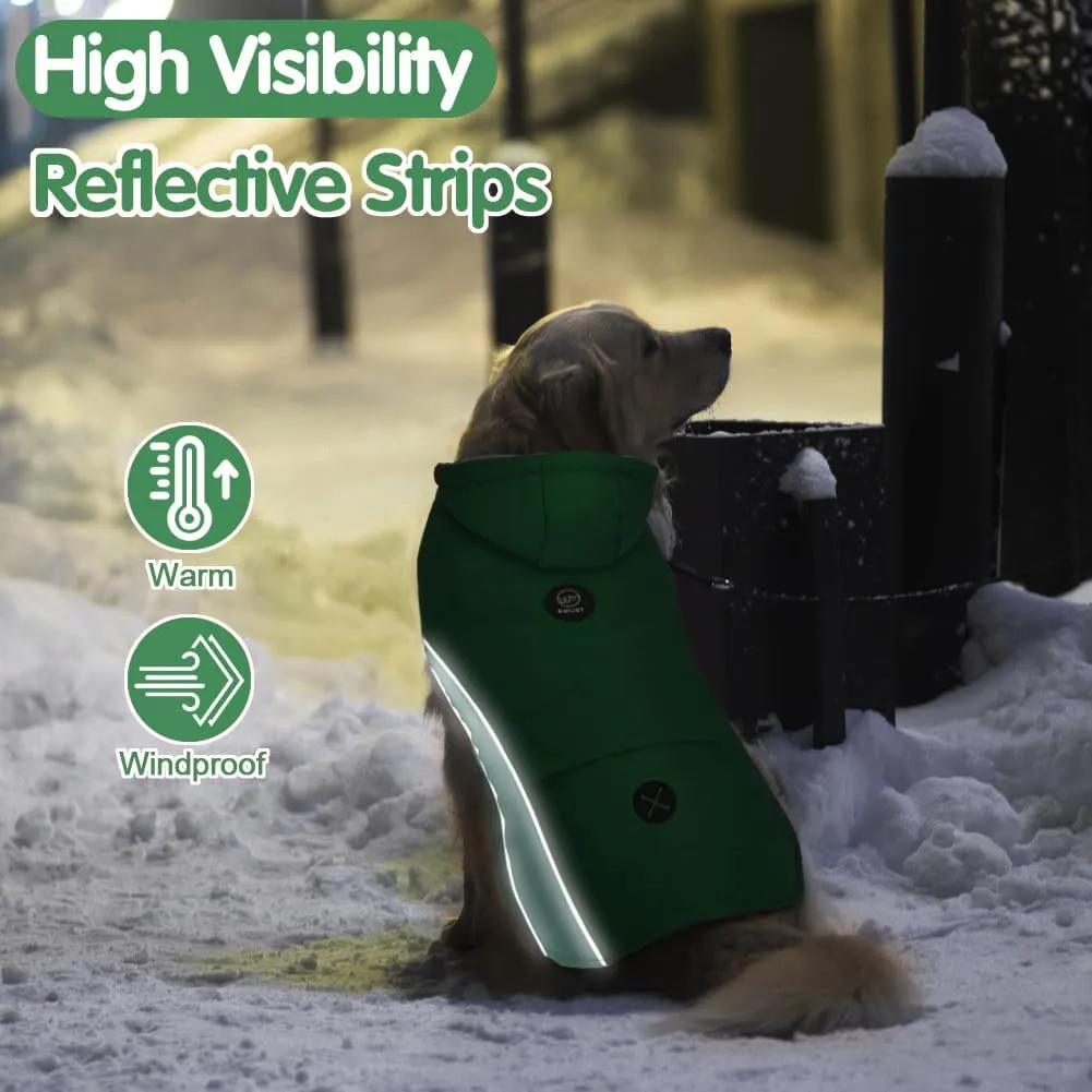 EMUST Dog Winter Coats with Hood, Windproof Jackets for Small Dogs, Puppy Apparel for Cold Weather, S/Green