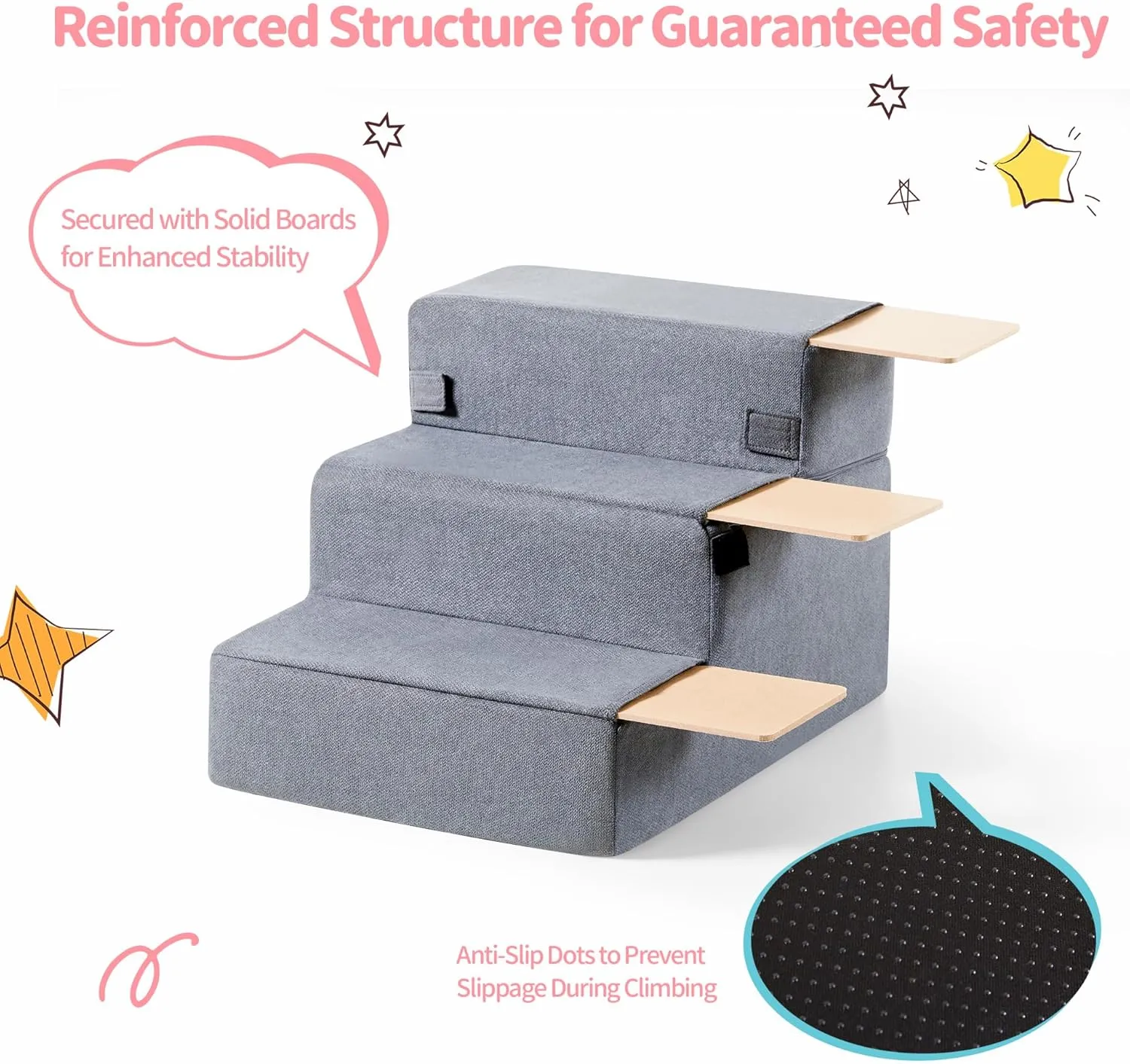 Foldable Dog Stairs for Small Dogs with Washable Cover