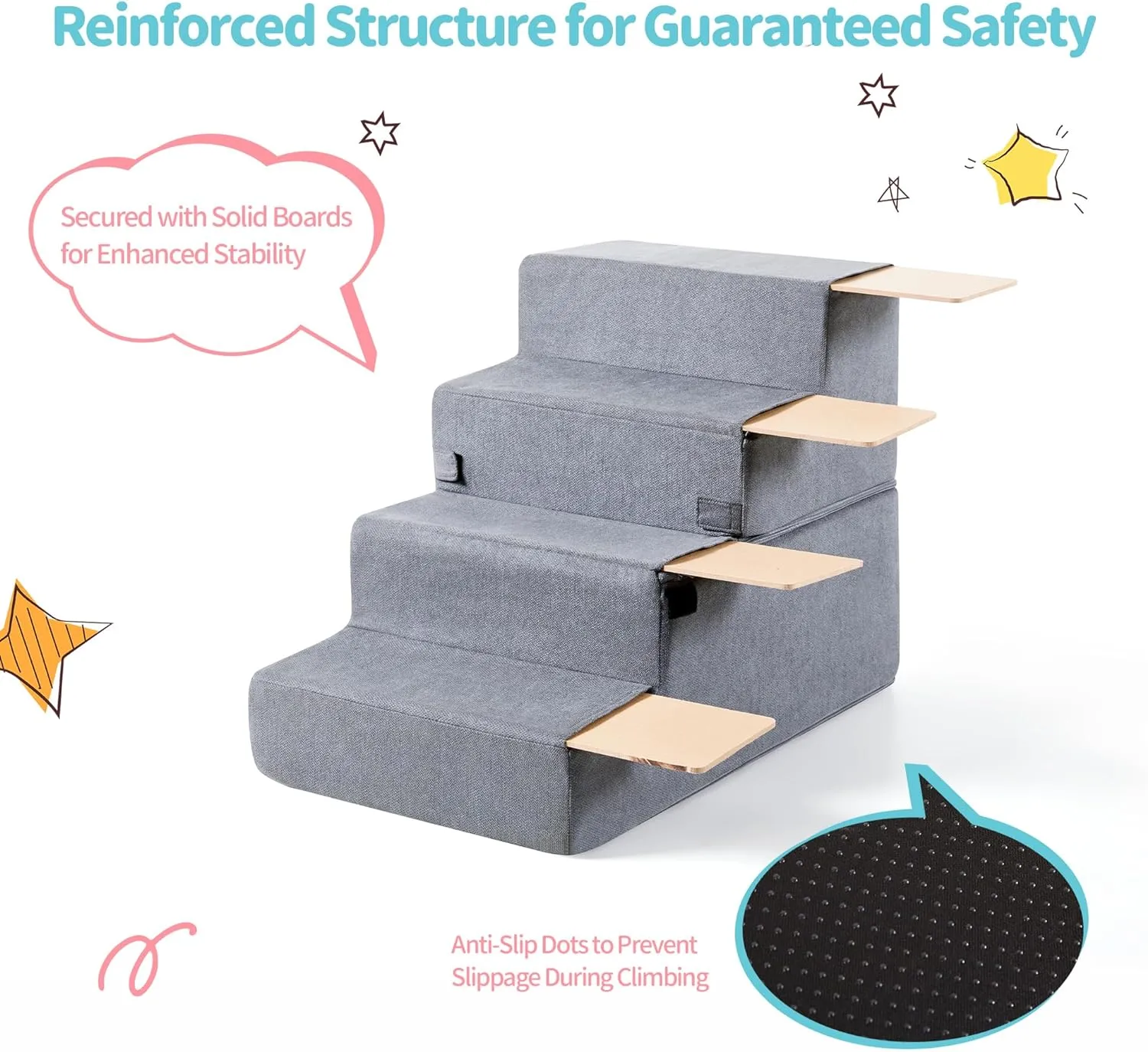 Foldable Dog Stairs for Small Dogs with Washable Cover