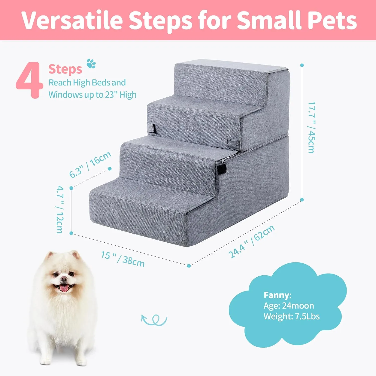 Foldable Dog Stairs for Small Dogs with Washable Cover