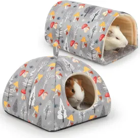Guinea Pig Hideout, Glittme Soft Guinea Pig Bed and Tunnel, 2 Pack Washable Guinea Pig Tunnel with House Guinea Pig Accessories for Hamster, Rabbit, Bunny, Small Animal