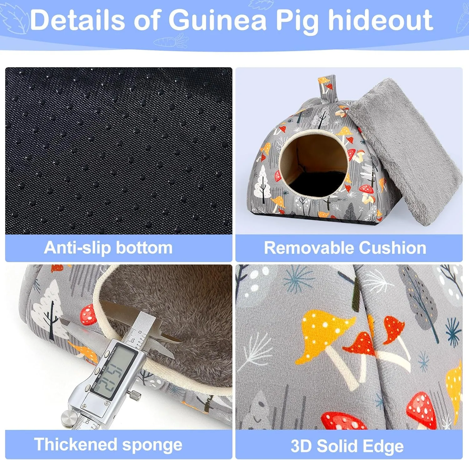 Guinea Pig Hideout, Glittme Soft Guinea Pig Bed and Tunnel, 2 Pack Washable Guinea Pig Tunnel with House Guinea Pig Accessories for Hamster, Rabbit, Bunny, Small Animal