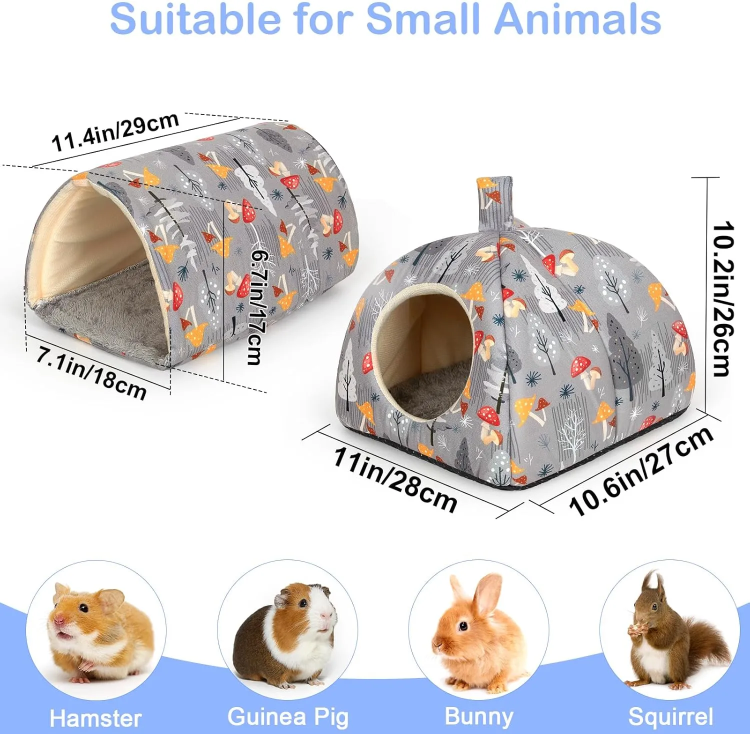 Guinea Pig Hideout, Glittme Soft Guinea Pig Bed and Tunnel, 2 Pack Washable Guinea Pig Tunnel with House Guinea Pig Accessories for Hamster, Rabbit, Bunny, Small Animal