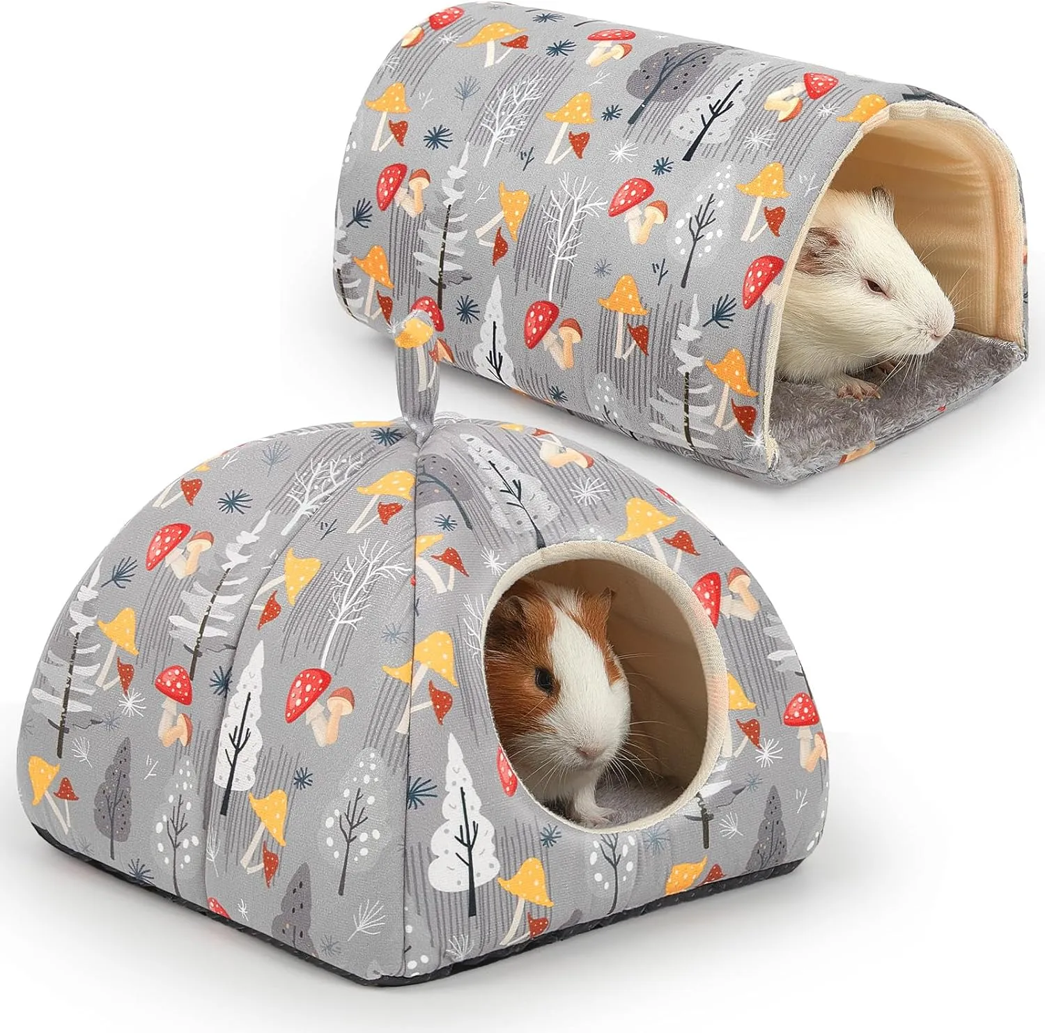 Guinea Pig Hideout, Glittme Soft Guinea Pig Bed and Tunnel, 2 Pack Washable Guinea Pig Tunnel with House Guinea Pig Accessories for Hamster, Rabbit, Bunny, Small Animal