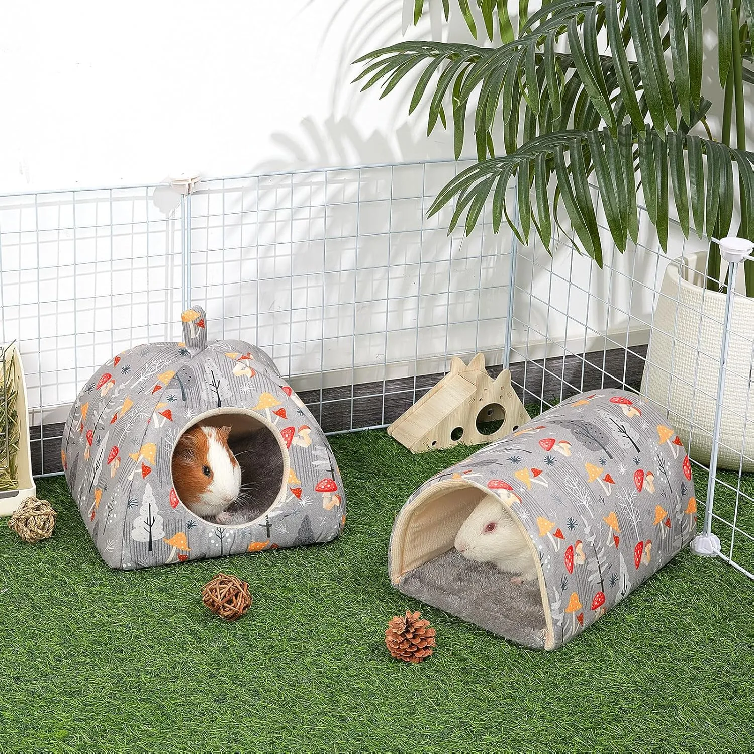 Guinea Pig Hideout, Glittme Soft Guinea Pig Bed and Tunnel, 2 Pack Washable Guinea Pig Tunnel with House Guinea Pig Accessories for Hamster, Rabbit, Bunny, Small Animal