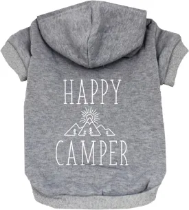 Happy Camper Pullover Fleece Lined Dog Hoodie with Leash Hole (Grey Hooded Sweatshirt)