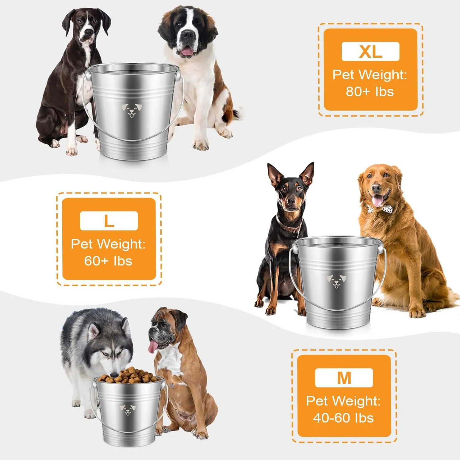 Hicarer 4 Pcs Stainless Steel Dog Water Bucket, Heavy Duty Stainless Steel Bucket Water Pails for Dogs Pets, Kennels Farms Fences(4 Quart,Silver)