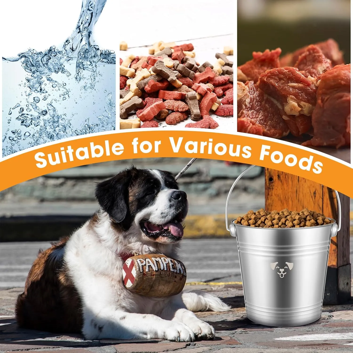 Hicarer 4 Pcs Stainless Steel Dog Water Bucket, Heavy Duty Stainless Steel Bucket Water Pails for Dogs Pets, Kennels Farms Fences(4 Quart,Silver)