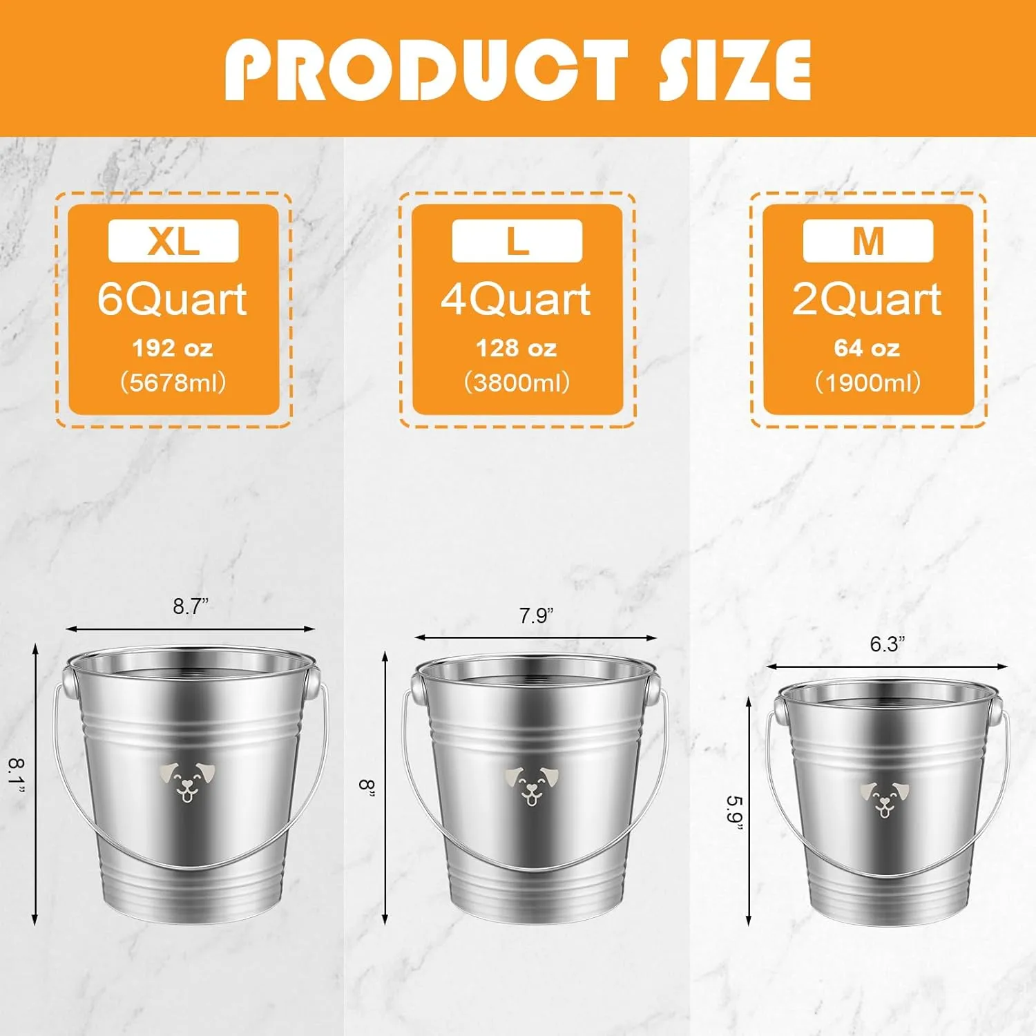 Hicarer 4 Pcs Stainless Steel Dog Water Bucket, Heavy Duty Stainless Steel Bucket Water Pails for Dogs Pets, Kennels Farms Fences(4 Quart,Silver)