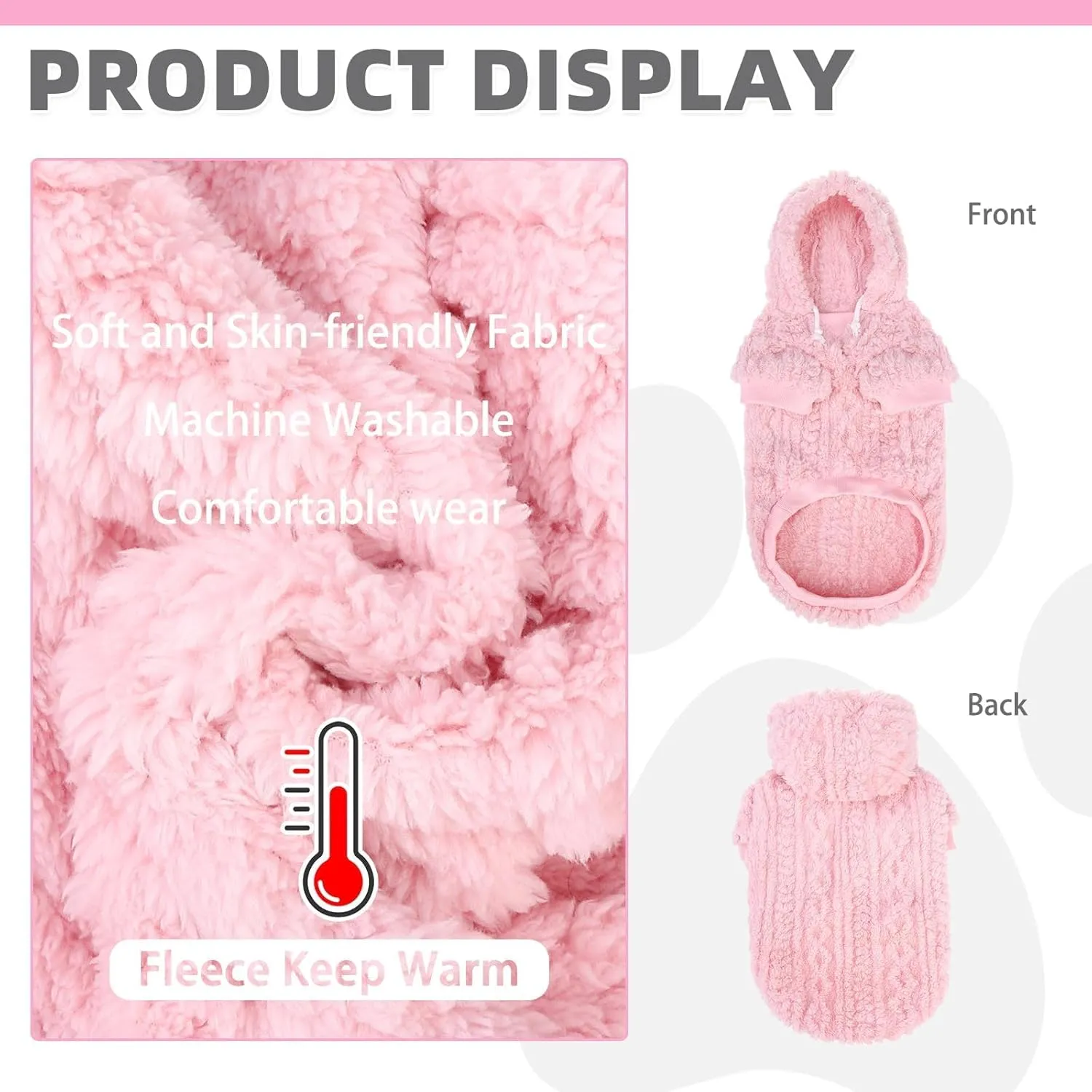 KOOLTAIL Fleece Dog Sweater Hoodie for Small Medium Large Dogs - Super Soft Fall Dog Clothes Hat Hooded Sweatshirt with Leash Hole, Warm Winter Cold Weather Pet Coat for Puppy Cats Girl Female Pink S