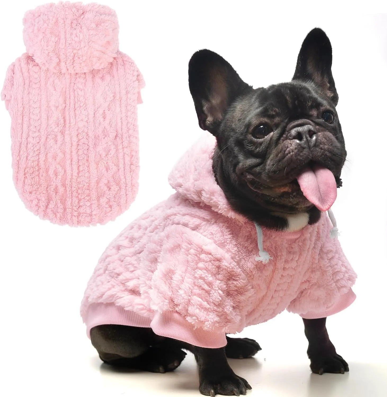 KOOLTAIL Fleece Dog Sweater Hoodie for Small Medium Large Dogs - Super Soft Fall Dog Clothes Hat Hooded Sweatshirt with Leash Hole, Warm Winter Cold Weather Pet Coat for Puppy Cats Girl Female Pink S