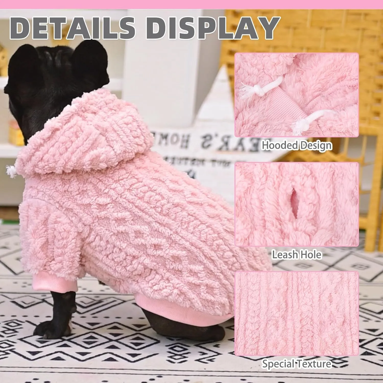 KOOLTAIL Fleece Dog Sweater Hoodie for Small Medium Large Dogs - Super Soft Fall Dog Clothes Hat Hooded Sweatshirt with Leash Hole, Warm Winter Cold Weather Pet Coat for Puppy Cats Girl Female Pink S