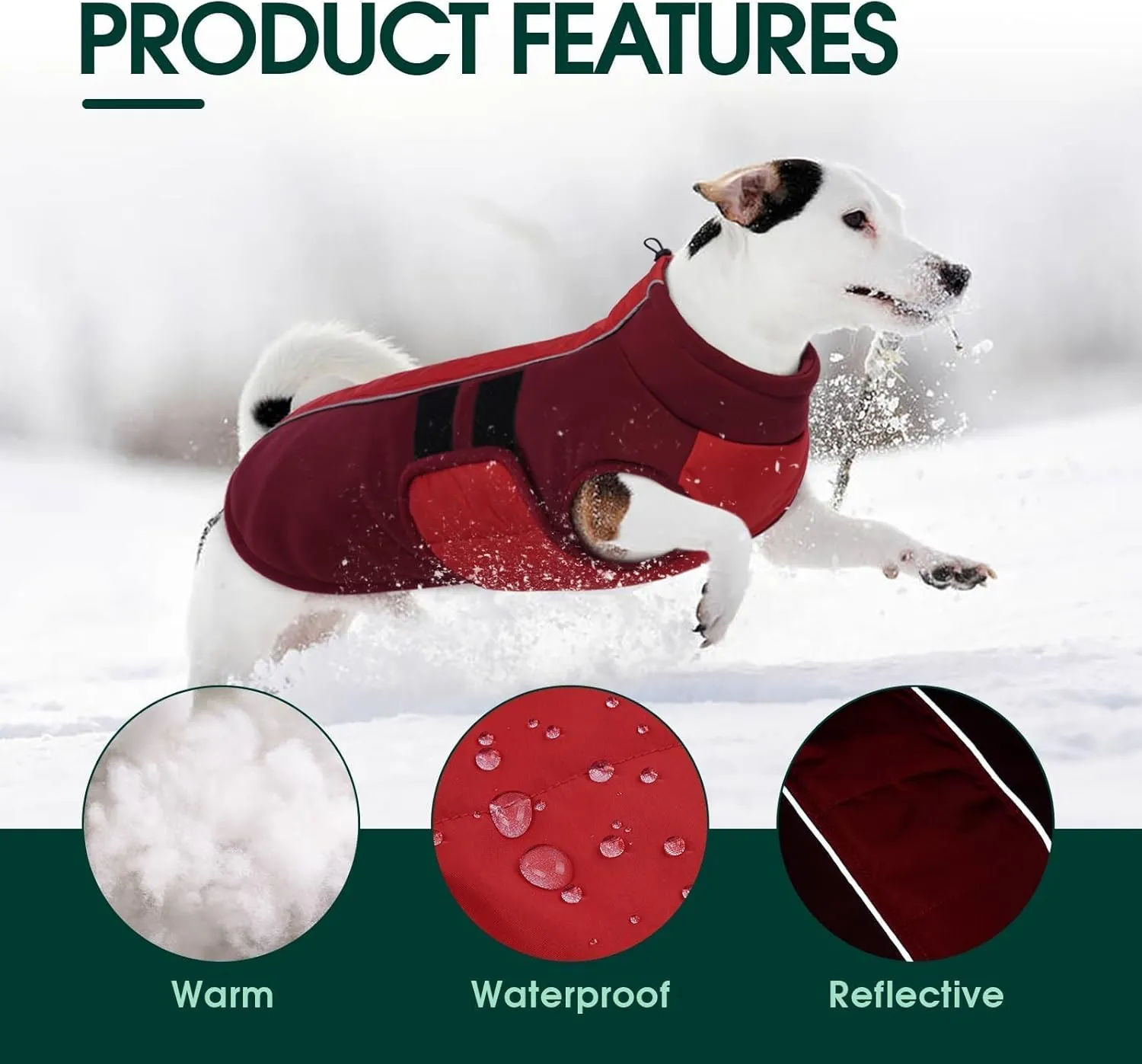 Kuoser Dog Jacket With Built-in Harness, Warm Coat for Small Dogs, Winter Pet Clothes for Cold Weather, Reflective Waterproof Vest for Pug Dachshund, Red S
