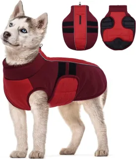 Kuoser Dog Jacket With Built-in Harness, Warm Coat for Small Dogs, Winter Pet Clothes for Cold Weather, Reflective Waterproof Vest for Pug Dachshund, Red S