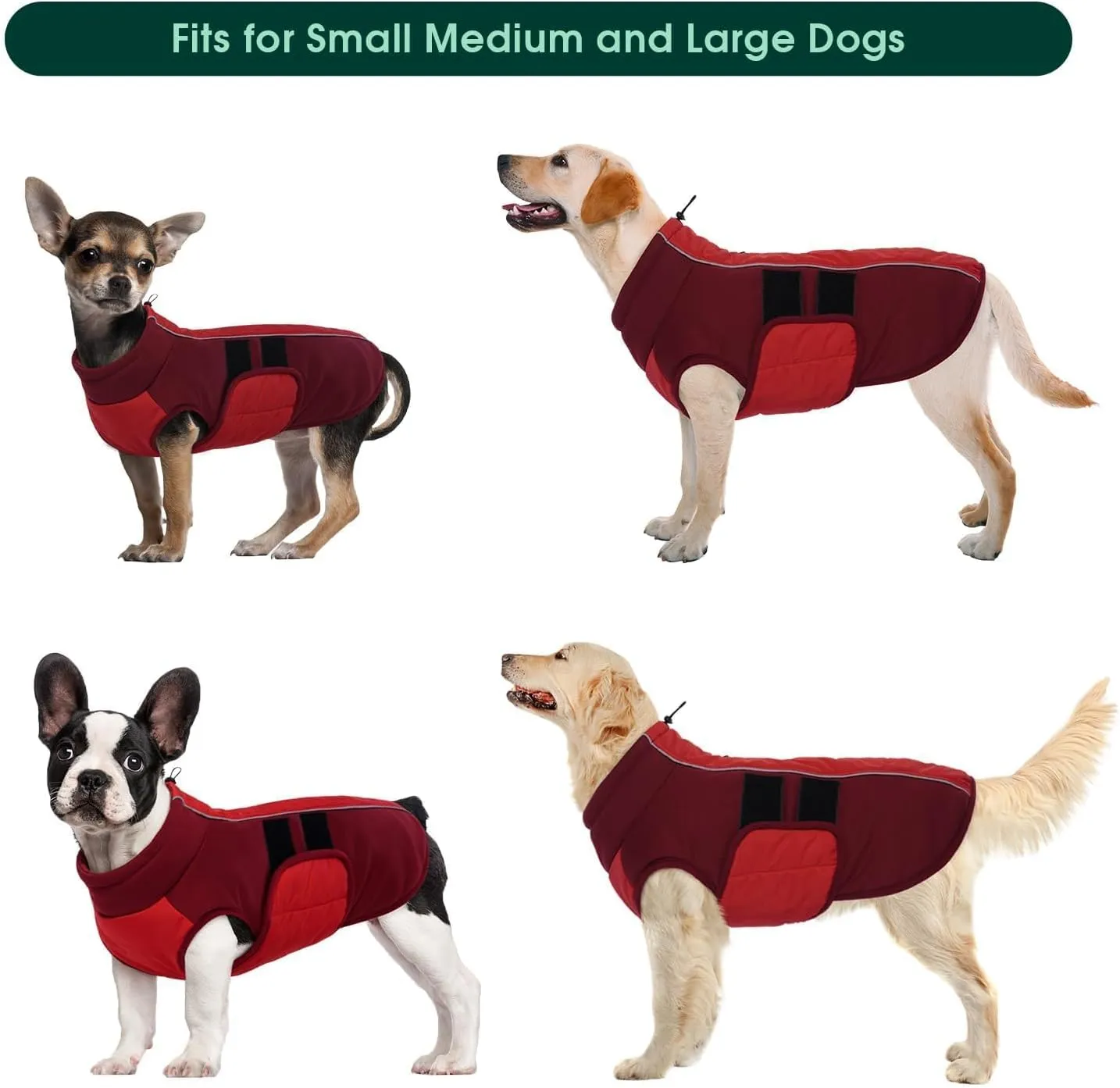 Kuoser Dog Jacket With Built-in Harness, Warm Coat for Small Dogs, Winter Pet Clothes for Cold Weather, Reflective Waterproof Vest for Pug Dachshund, Red S