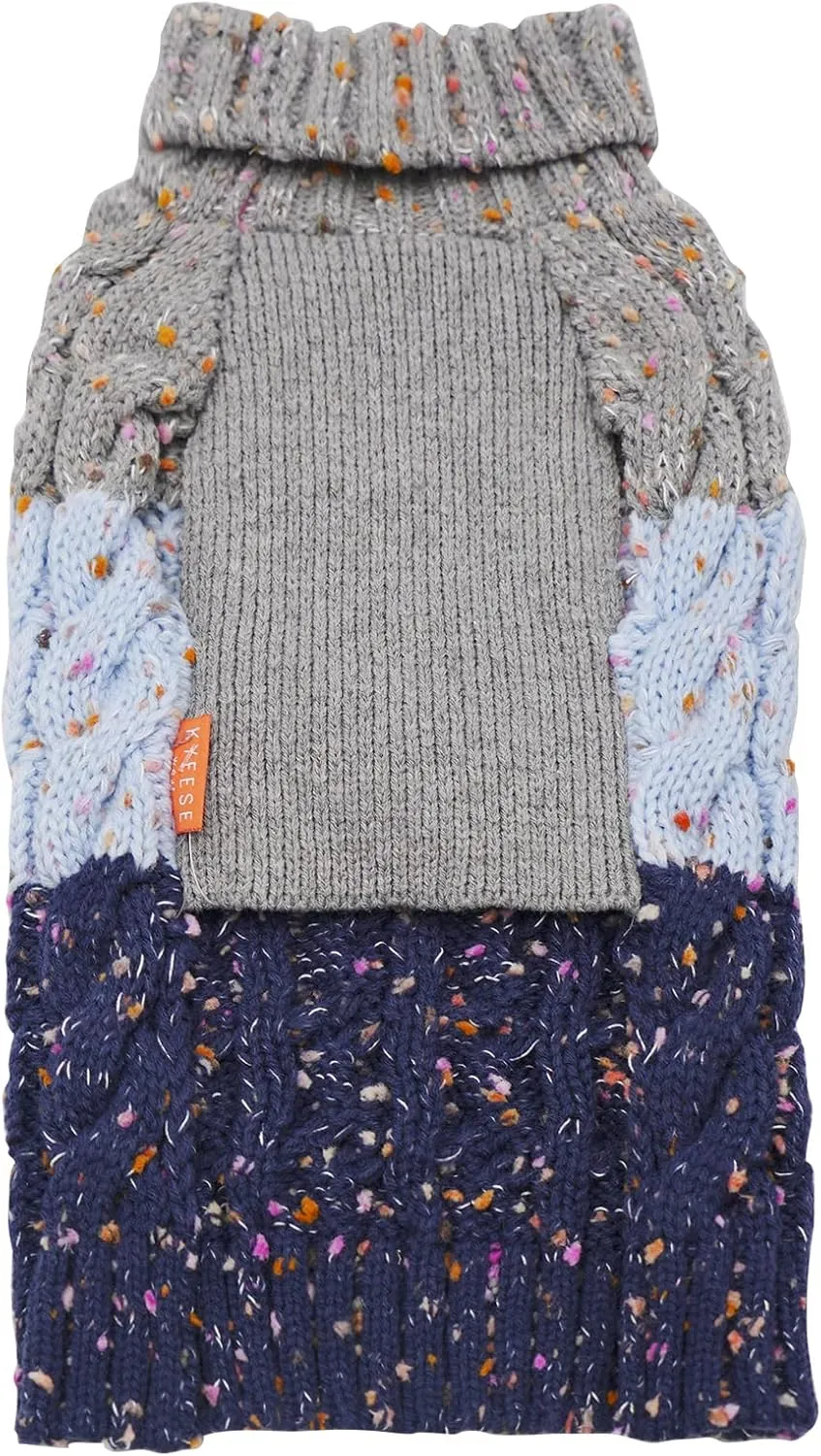 KYEESE Dog Sweater Color Block with Fuzzy Thread Knitted Turtleneck Dog Knitwear with dots in a Variety of Colors for Medium Dogs Fall Winter Dog Clothes, Navyblue, XL