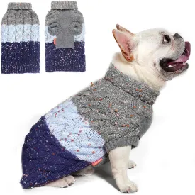 KYEESE Dog Sweater Color Block with Fuzzy Thread Knitted Turtleneck Dog Knitwear with dots in a Variety of Colors for Medium Dogs Fall Winter Dog Clothes, Navyblue, XL