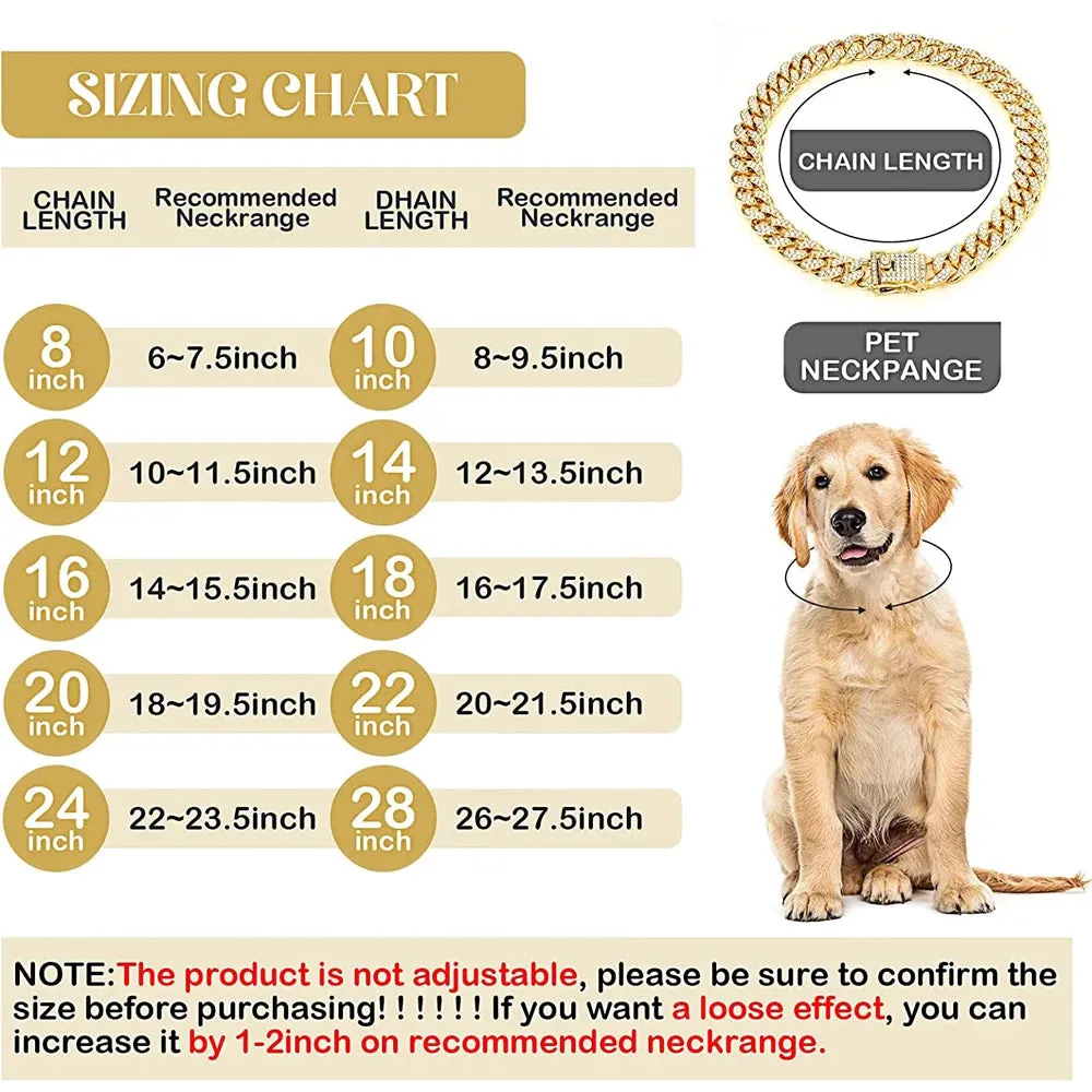 Luxury Gold Dog Chain Collar Cuban Chain Link Choke Collar for Small Medium Large Dogs