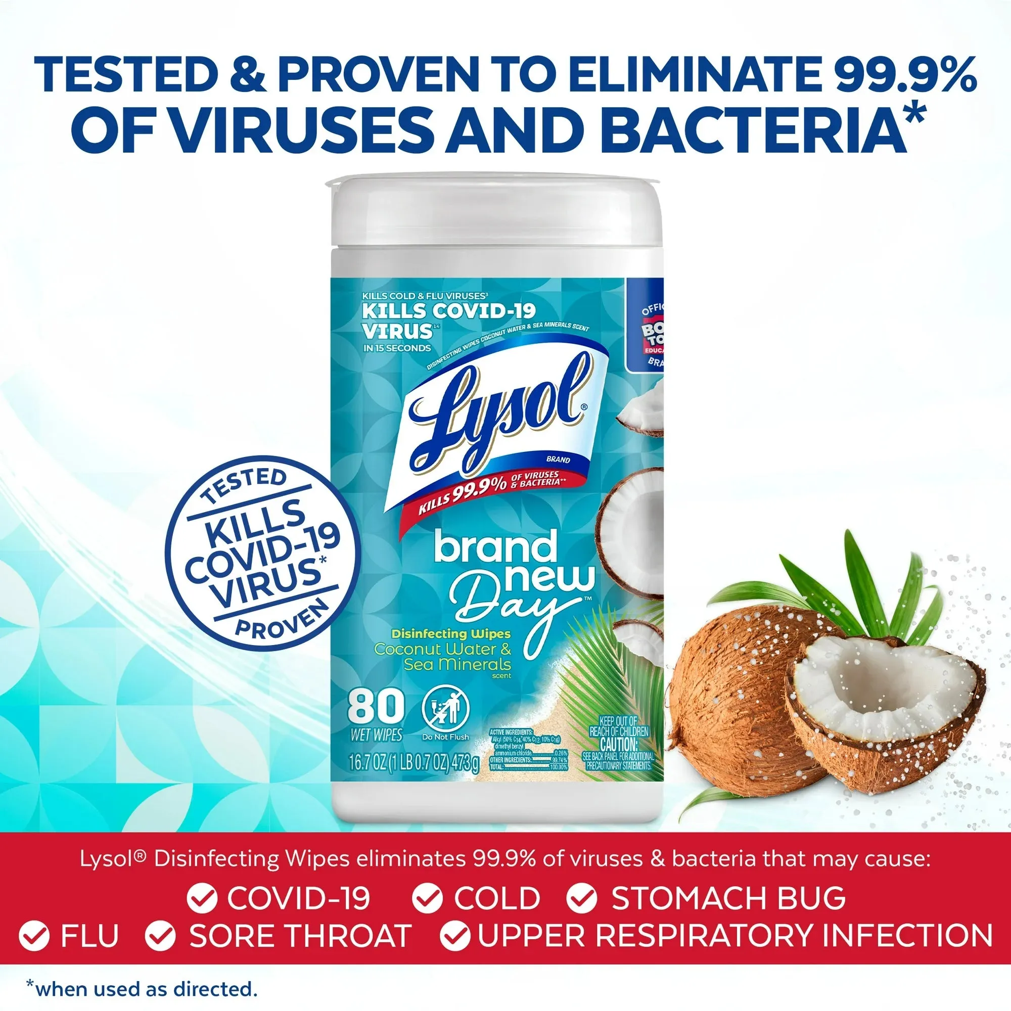 Lysol Disinfectant Wipes, Multi-Surface Antibacterial Cleaning Wipes, For Disinfecting and Cleaning, Coconut & Sea Minerals, 80 Count