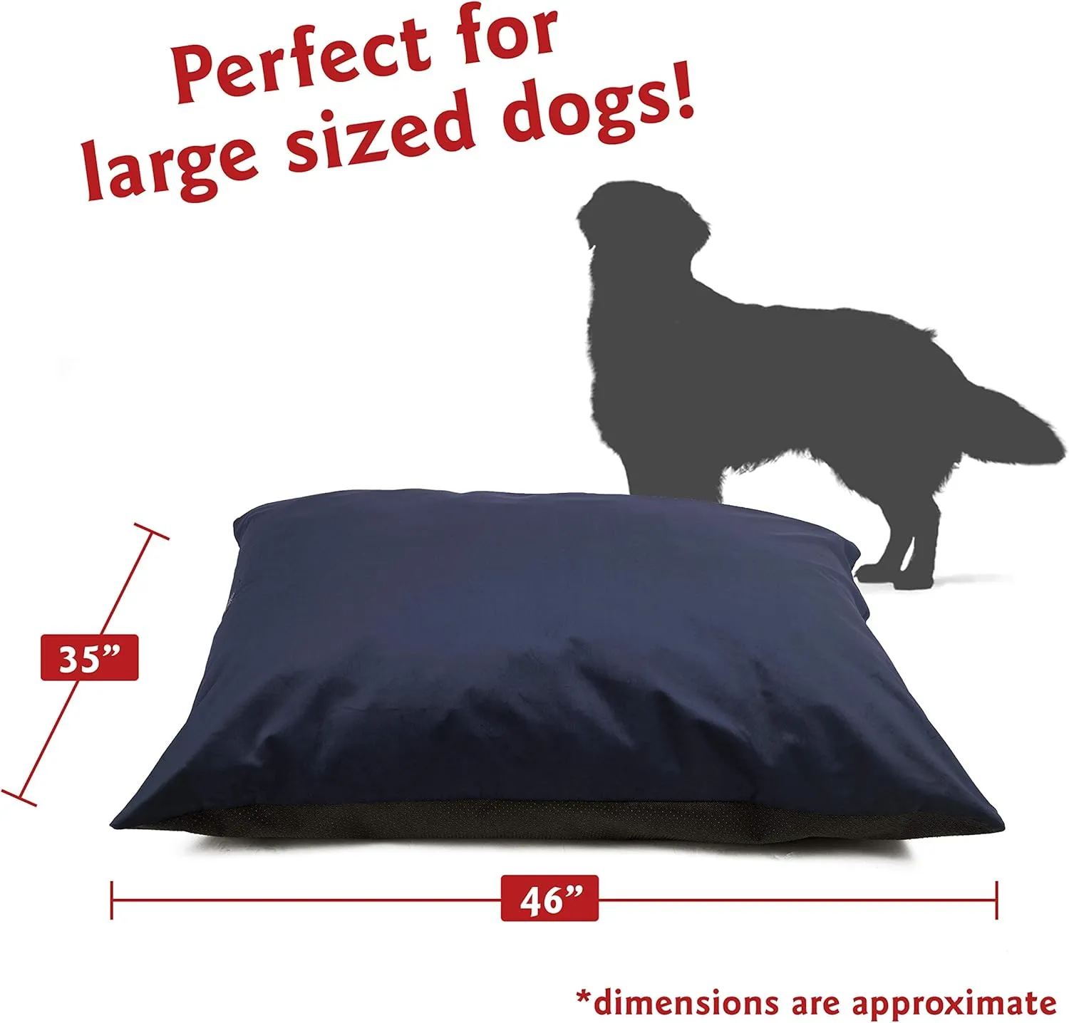 Majestic Pet Rectangle Large Dog Bed Washable  Non Slip Comfy Pet Bed  Dog Crate Bed Super Value Pillow Dog Bed  Dog Kennel Bed for Sleeping - Dog Bed Large Breed 46 x 35 Inch  Velvet Navy
