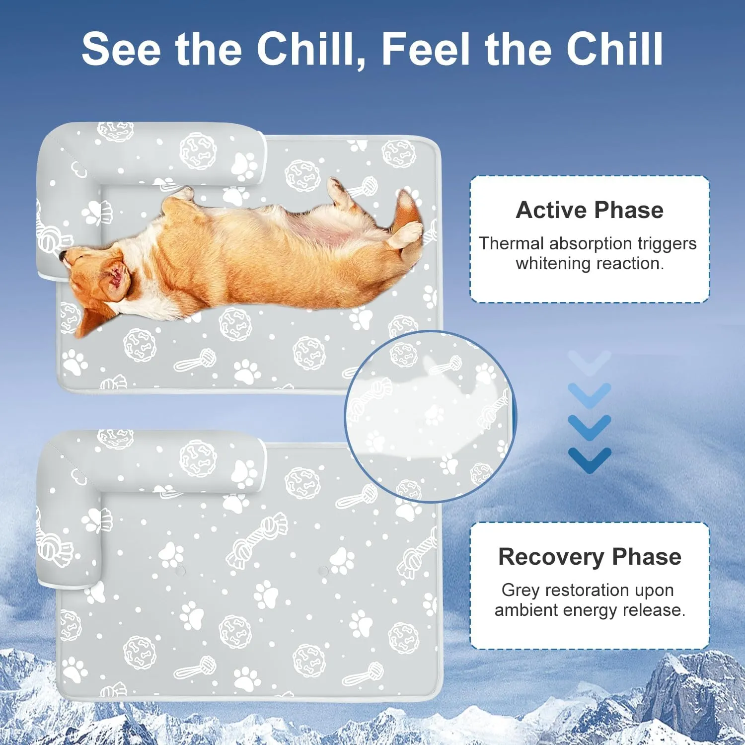 MH MYLUNE HOME Dog Cooling Mat with Supportive Pillows, 44"x32" Arc-Chill Fiber & Endothermic Color Changing Self Cooling Pad, Foldable & Washable Non-Toxic Summer Pet Blanket