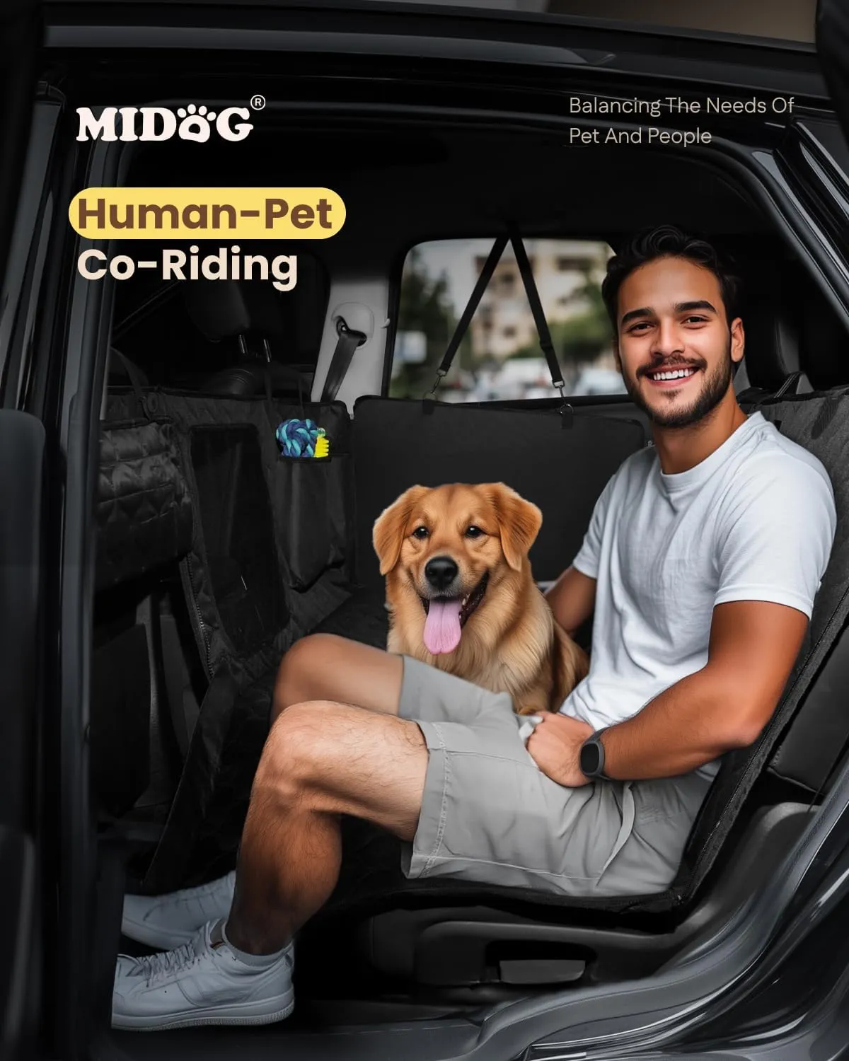 MIDOG Back Seat Extender for Dogs - [2025 Upgraded] Hard Bottom Car Seat Cover Holds 400lbs,Anti-Slip and Anti-Scratch,Compatible with Child Seat,Perfect for SUV & Car(Black, L)