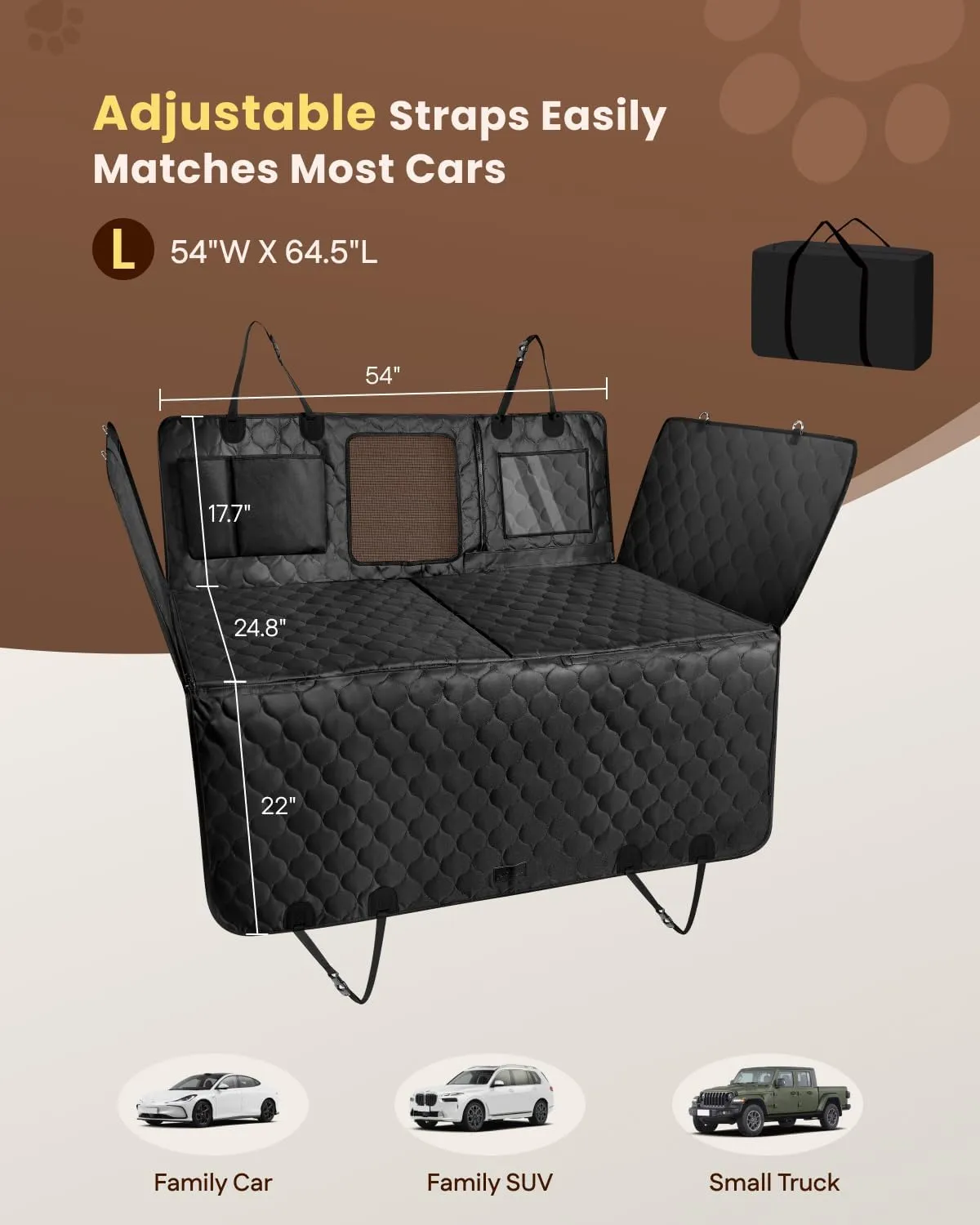 MIDOG Back Seat Extender for Dogs - [2025 Upgraded] Hard Bottom Car Seat Cover Holds 400lbs,Anti-Slip and Anti-Scratch,Compatible with Child Seat,Perfect for SUV & Car(Black, L)