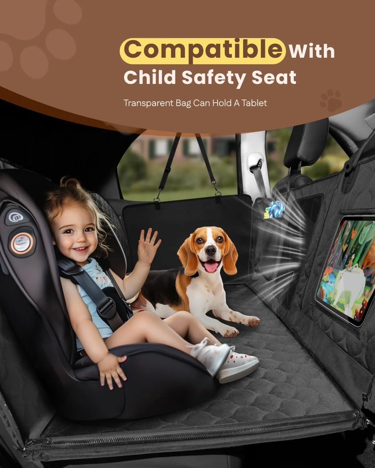 MIDOG Back Seat Extender for Dogs - [2025 Upgraded] Hard Bottom Car Seat Cover Holds 400lbs,Anti-Slip and Anti-Scratch,Compatible with Child Seat,Perfect for SUV & Car(Black, L)