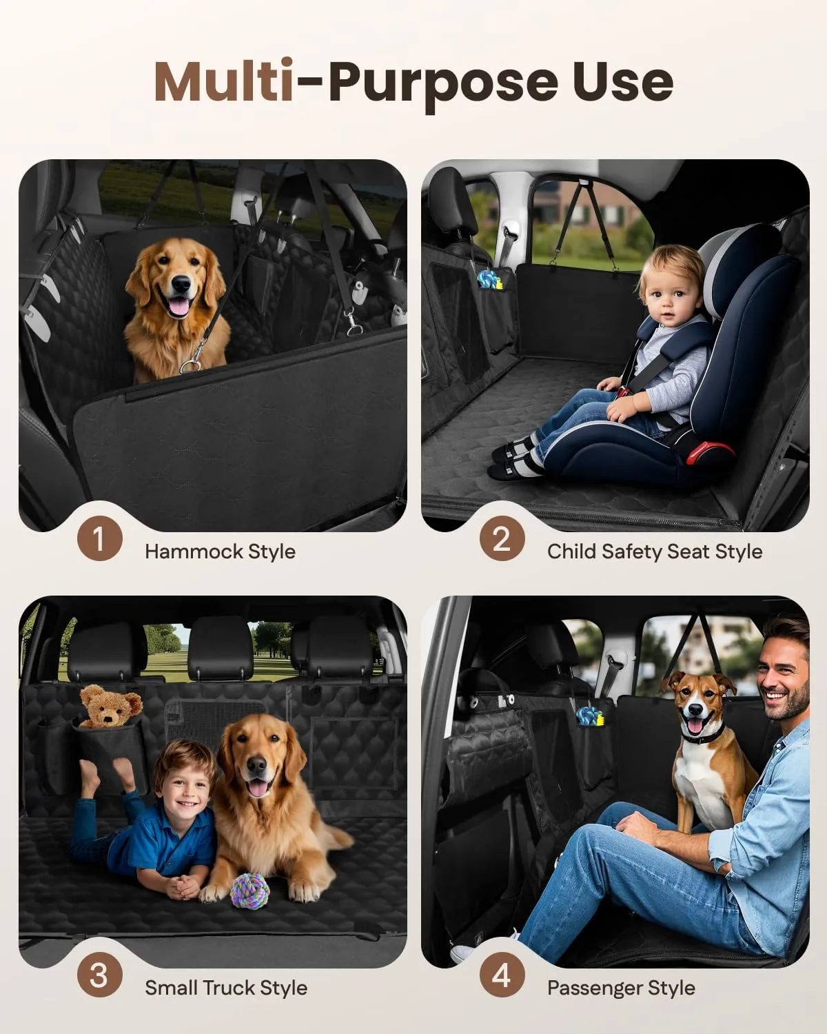 MIDOG Back Seat Extender for Dogs - [2025 Upgraded] Hard Bottom Car Seat Cover Holds 400lbs,Anti-Slip and Anti-Scratch,Compatible with Child Seat,Perfect for SUV & Car(Black, L)