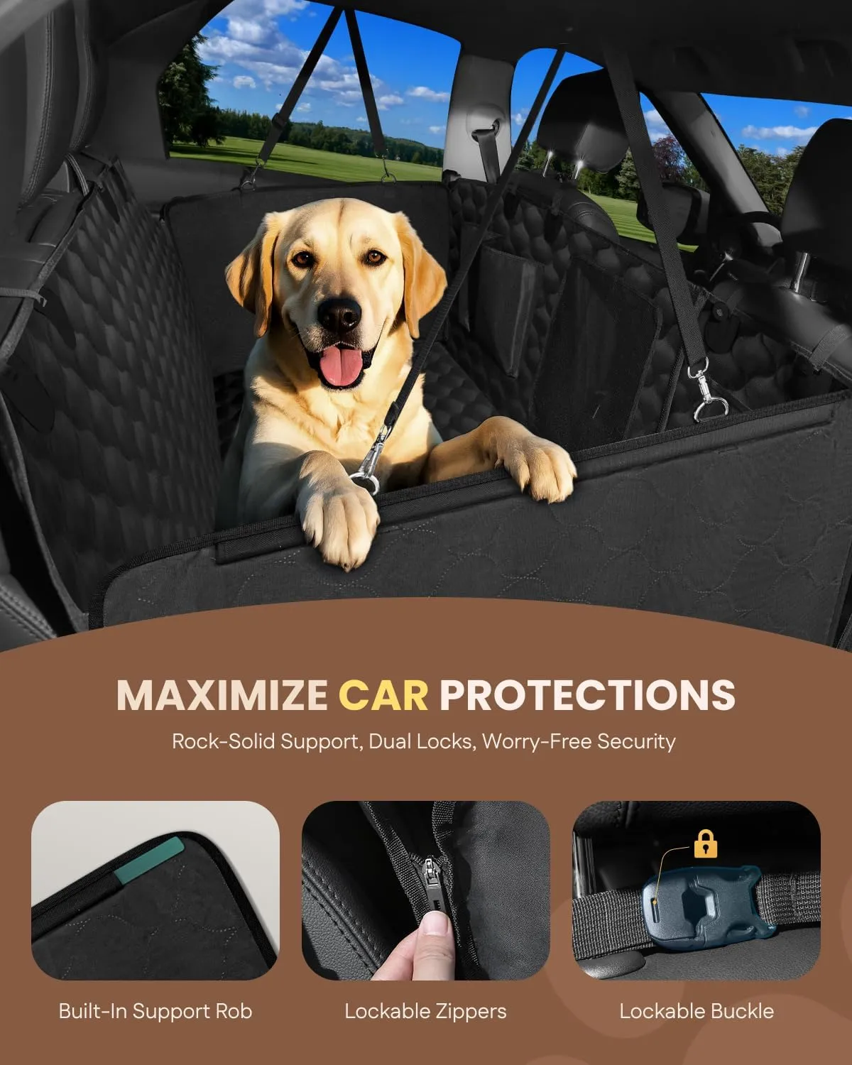MIDOG Back Seat Extender for Dogs - [2025 Upgraded] Hard Bottom Car Seat Cover Holds 400lbs,Anti-Slip and Anti-Scratch,Compatible with Child Seat,Perfect for SUV & Car(Black, L)