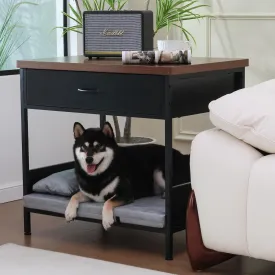 Modern Dog Bed End Table with Storage Drawer, Open Design Dog Crate Furniture, Removable Washable Multi-Functional Nightstand for Small Medium Dogs Indoor Use (Black)