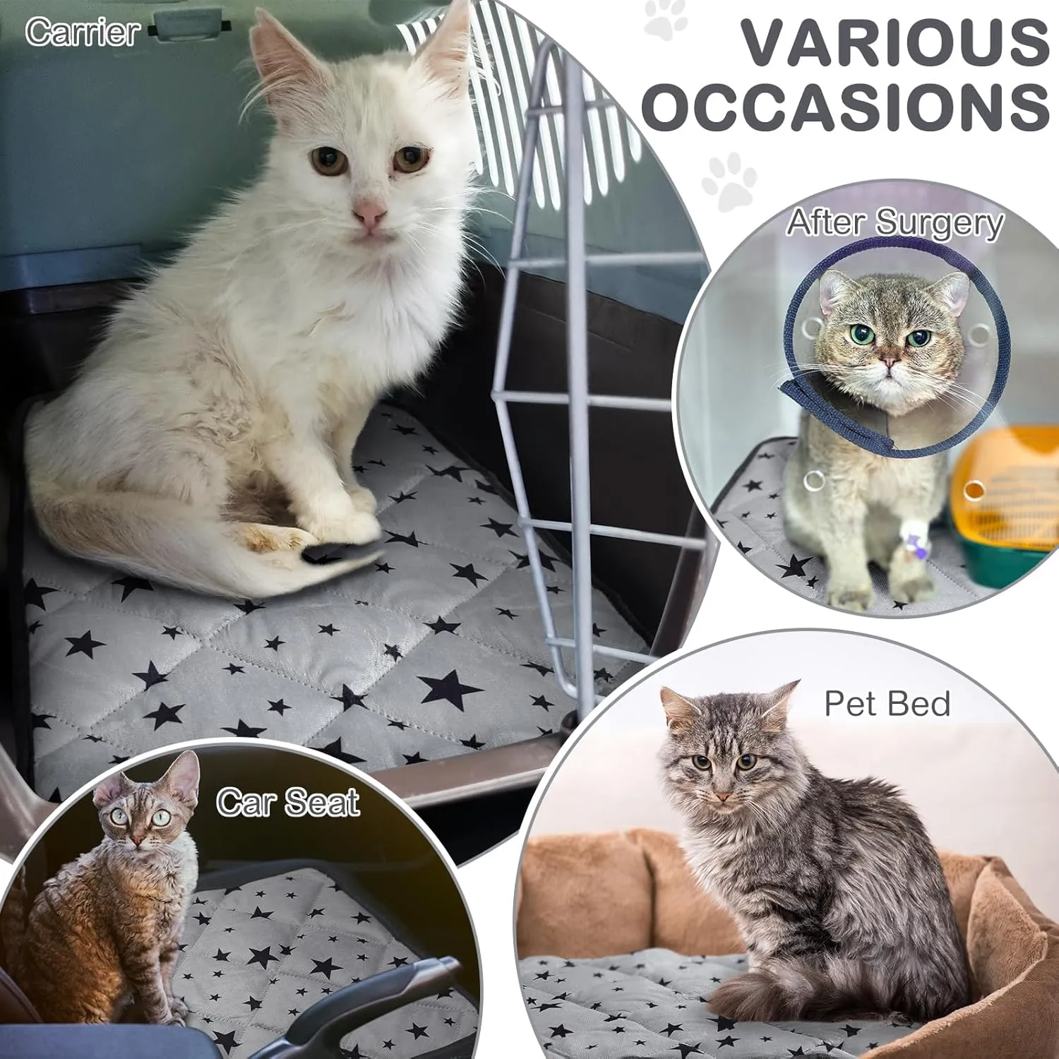 Namalu 4 Pack Self Warming Cat Bed Self Heating Cat Mat Star Pattern Soft Dog Crate Pad Thermal Pet Mat Anti Slip Kennel Washable Dog Warming Bed for Outdoor Indoor(20 x 27.5 Inch,Rectangle)