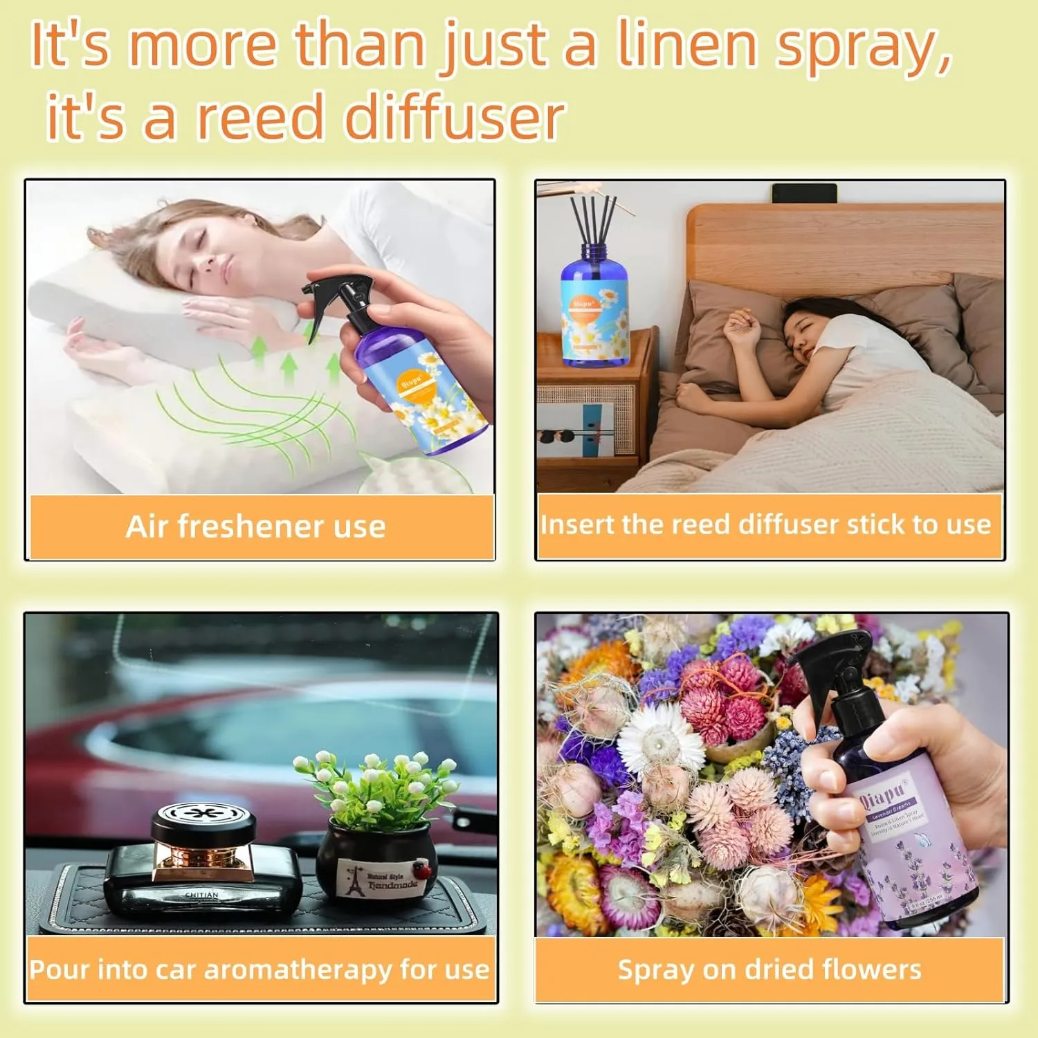 Natural Bedroom Linen Spray Scented Room Mist with Plant Extracts Long Lasting Freshness for Sheets, Pillows & Curtains  9oz 2BottleChamomile   Oud 
