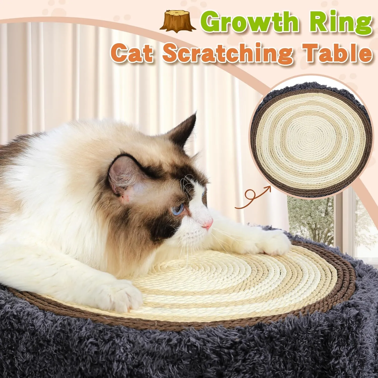 NUNU Cat House with Scratch Table  Soft Cushion, Luxury Wood Cat Condo with Scratching Post, Cat House with Hanging Ball Toy for Indoor Cats (Grey)