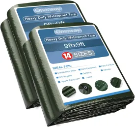 Onarway Poly Tarps Waterproof for Outdoor: Green Tarpaulin 6Mil Thicken 9x9 Ft 2Packs- Anti-UV Waterproof Tarp Cover with Grommets Multipurpose for Boat Pool Roof Camping