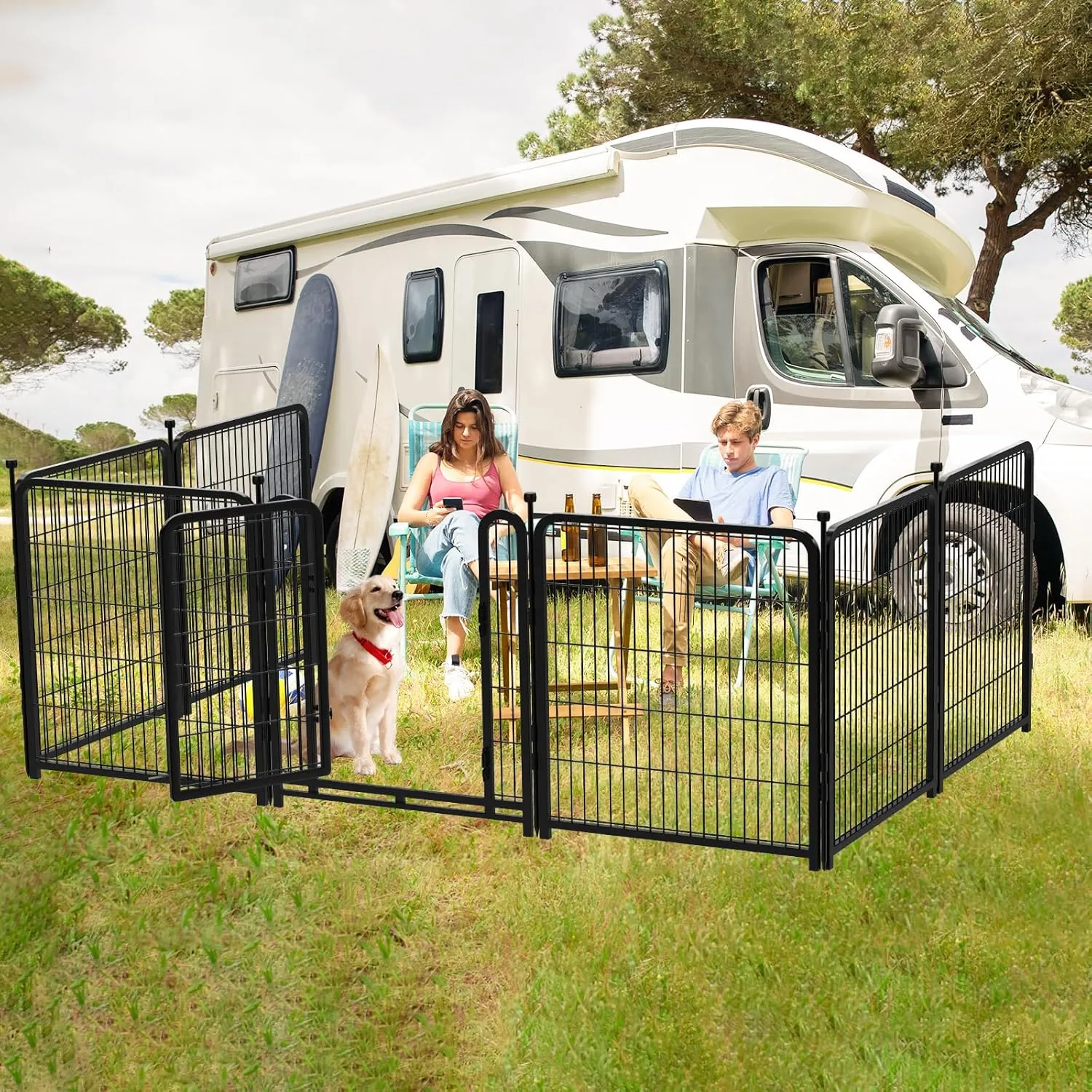 Outdoor Dog Playpen 40inch 14 Panels, Puppy Playpen Indoors, Metal Dog Pen Heavy Duty Pet Puppy Exercise Pen for Rv Camping Garden Yard, Wide Door Low Threshold Pet Fence Total 31 Ft(L)